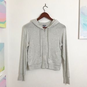 Aerie Plush Cropped Zip-Up Hoodie - Light Gray